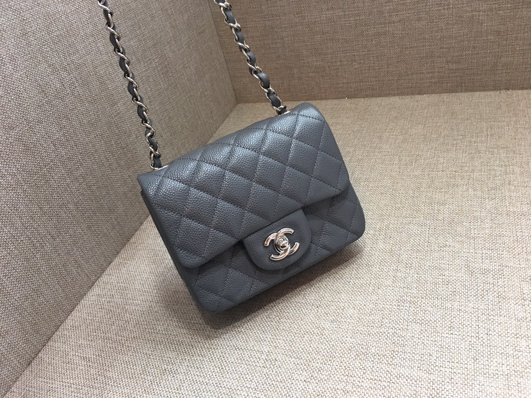 Mini Classic Flap Caviar Bag A01115 Dark Gray/Silver